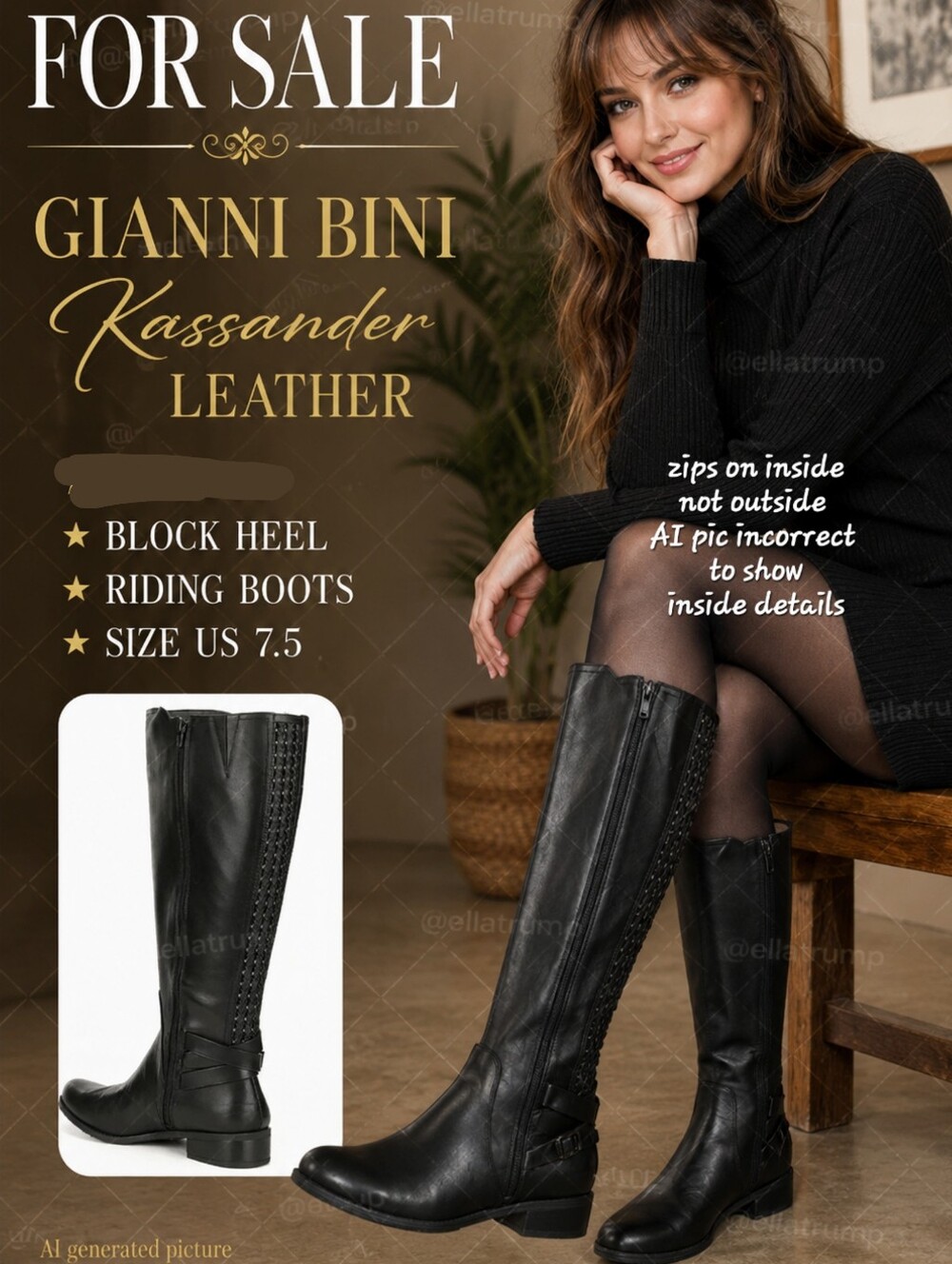 Women's Gianni Bini Kassander Leather Studded Block Heel Riding Boots Size 7.5